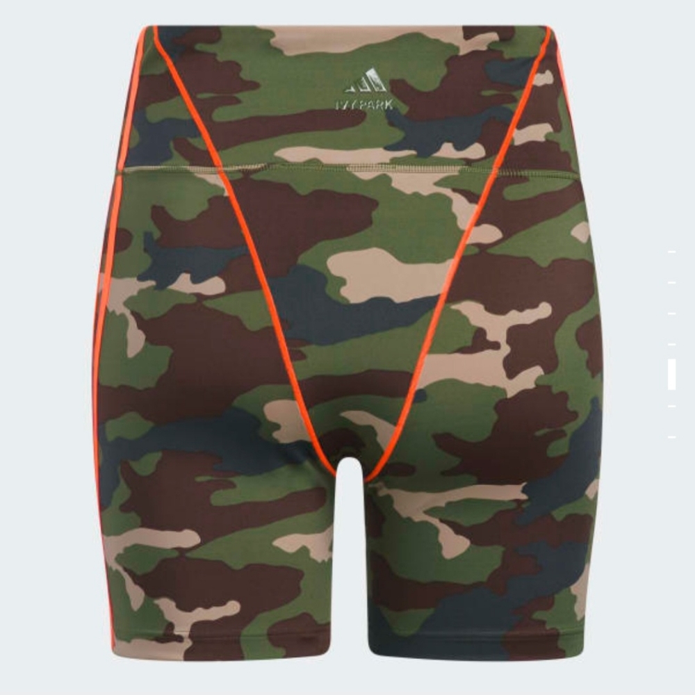 NWT adidas X IVY PARK Bike Shorts 9-inch Aop Camo Solar Orange Size L and XL - Picture 2 of 4